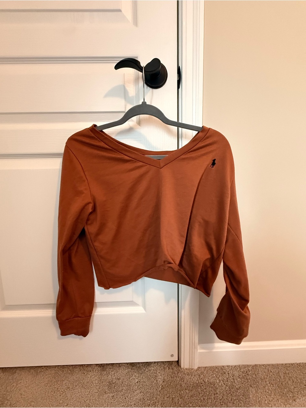 Ralph Lauren Rust Brown V-Neck Cropped Sweatshirt